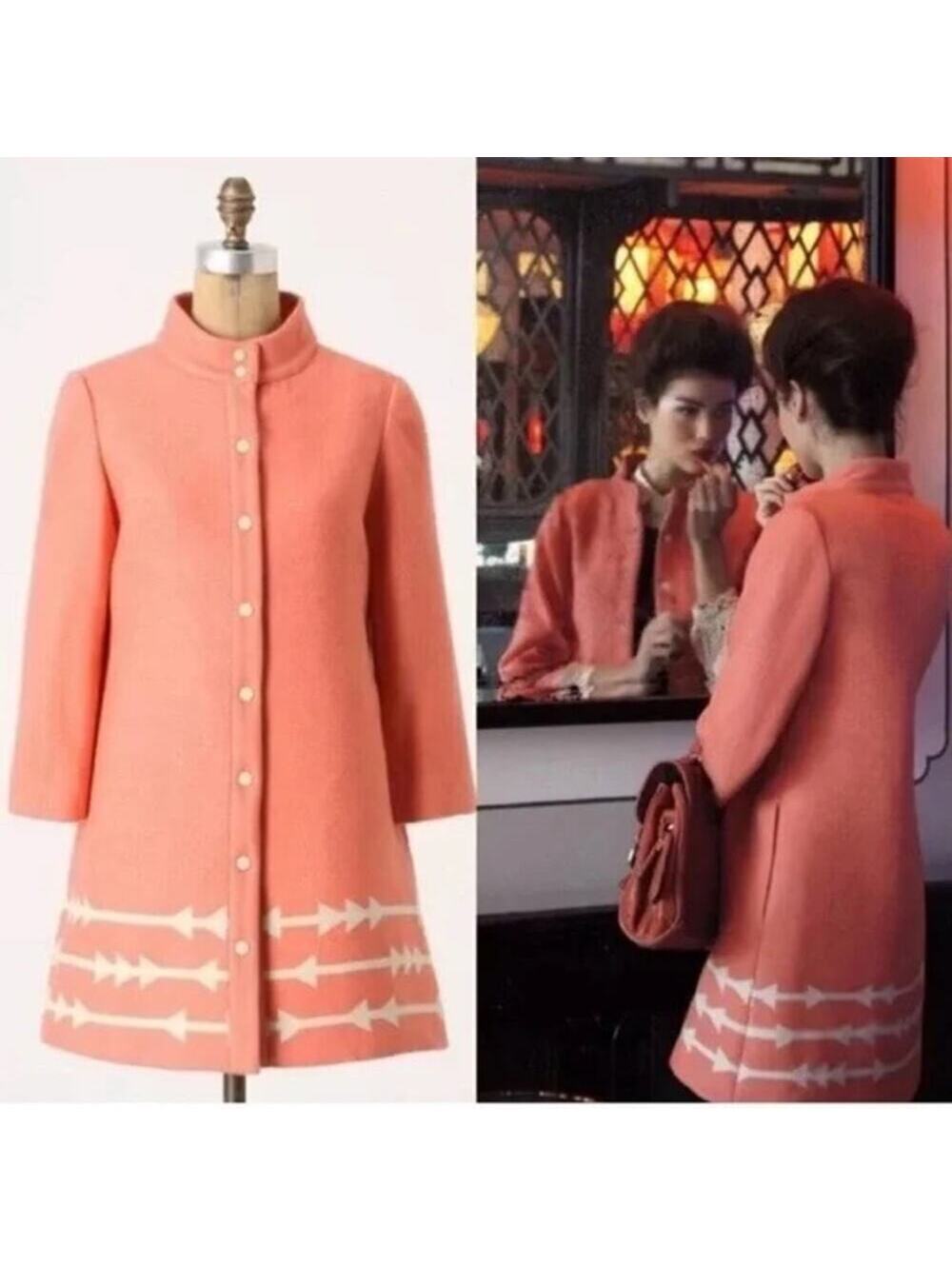 Anthropologie Lauren Moffat Eastwood Salmon Wool Pea Coat Size S